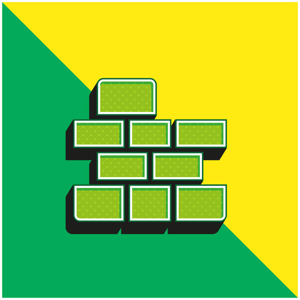 Téglafal Zöld és sárga modern 3D vektor ikon logó - Vektor, kép