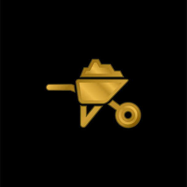 Schubkarre mit Baumaterialien vergoldet metallisches Symbol oder Logo-Vektor - Vektor, Bild