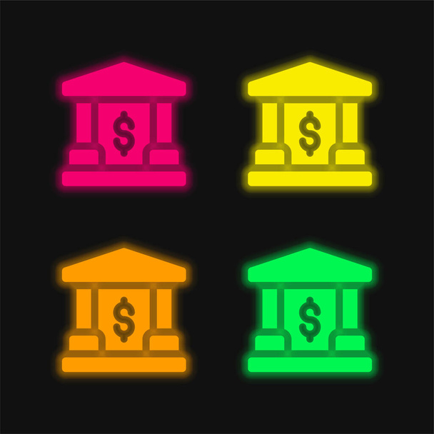 4色のネオンベクトルのアイコンを銀行 - ベクター画像