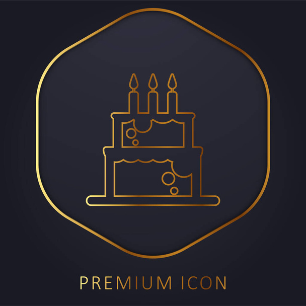 Birthday Cale With Candles golden line premium logo or icon - ベクター画像