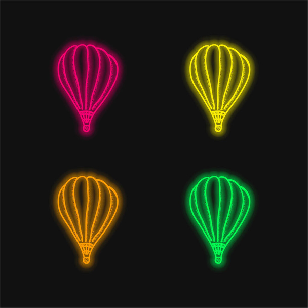 Air Balloon four color glowing neon vector icon - Vector, Image
