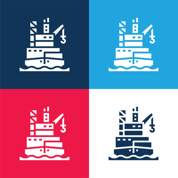 Barge μπλε και κόκκινο τεσσάρων χρωμάτων ελάχιστο σύνολο εικονιδίων - Διάνυσμα, εικόνα