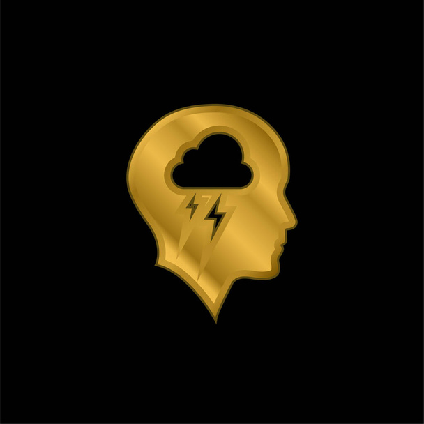Glatzkopf mit Wolke und Sturm vergoldet metallisches Symbol oder Logo-Vektor - Vektor, Bild