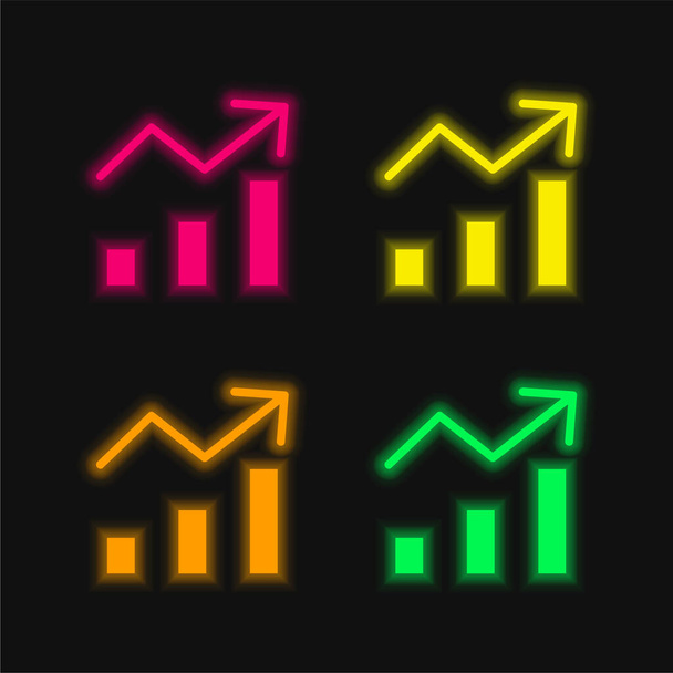 Grafico a barre icona vettoriale al neon incandescente a quattro colori - Vettoriali, immagini