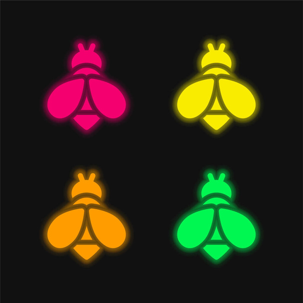 Bee four color glowing neon vector icon - Vector, Image