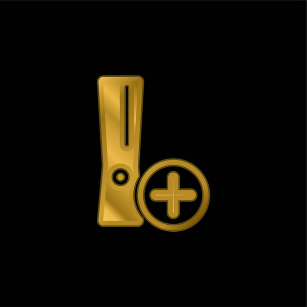 Додати ігрову консоль Символ золотого покриття металева піктограма або вектор логотипу
 - Вектор, зображення