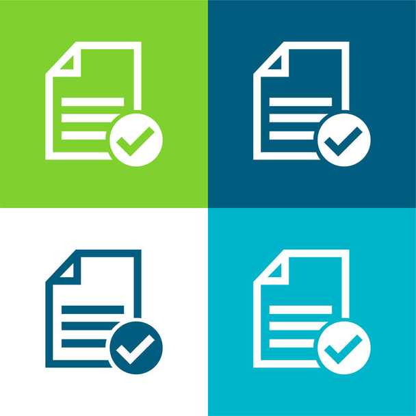 Accept File Or Checklist Flat four color minimal icon set - Διάνυσμα, εικόνα