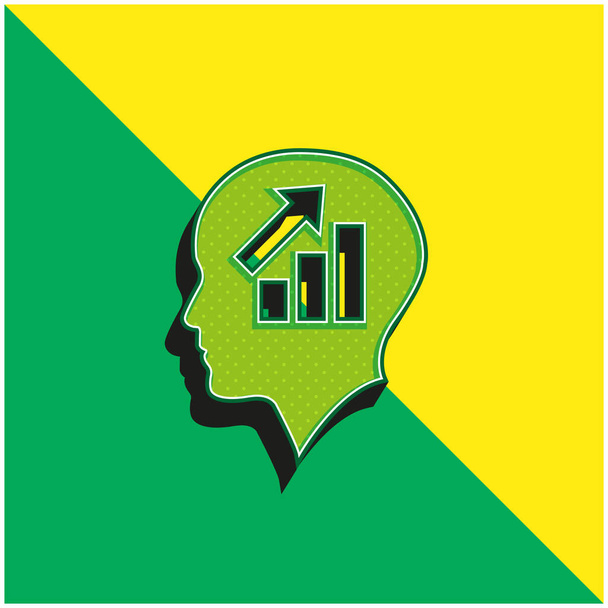 Glatzkopf eines Geschäftsmannes mit aufsteigender Grafik der Balken grün und gelb modernes 3D-Vektor-Symbol-Logo - Vektor, Bild