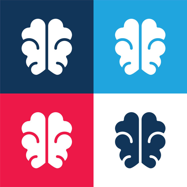 Mózg niebieski i czerwony zestaw czterech kolorów minimalny zestaw ikon - Wektor, obraz