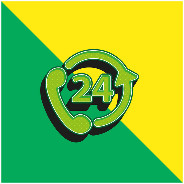 24 ore Telefono Servizio Verde e giallo moderno 3d vettoriale icona logo - Vettoriali, immagini