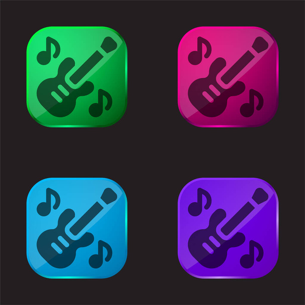 Bass Guitar 4 кольорові скляні кнопки піктограми
 - Вектор, зображення