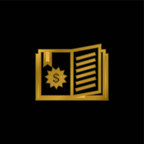 Kitap altın kaplamalı metalik simge veya logo vektörü - Vektör, Görsel
