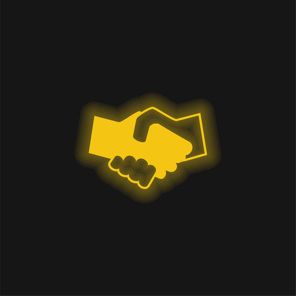 Black And White Shaking Hands yellow glowing neon icon - Vetor, Imagem
