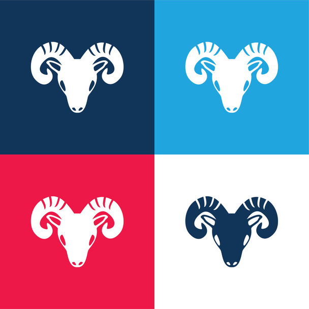 Aries Zodiac Symbol Of Frontal Goat Head blue and red four color minimal icon set - Vector, Imagen