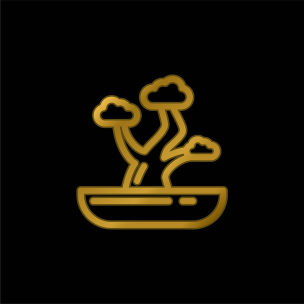 Bonsai chapado en oro icono metálico o logo vector - Vector, Imagen