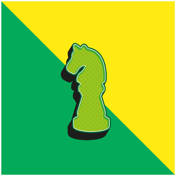 черный конь шахматная фигура форме зеленый и желтый современный 3D логотип векторной иконки - Вектор,изображение