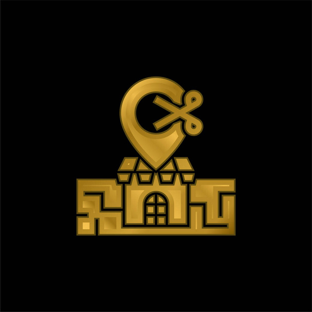 Barber Shop gold plated metalic icon or logo vector - Vector, Image