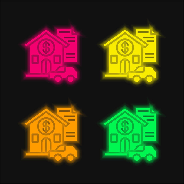 Asset vier Farbe leuchtenden Neon-Vektor-Symbol - Vektor, Bild