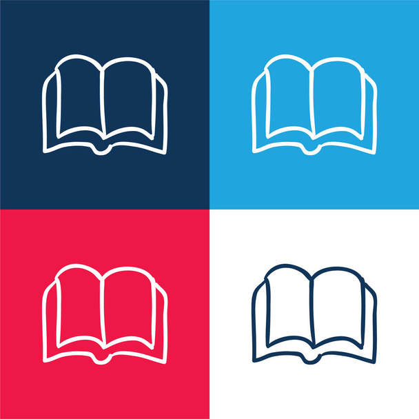 Book Opened Outlined Hand Drawn Tool blue and red four color minimal icon set - Wektor, obraz