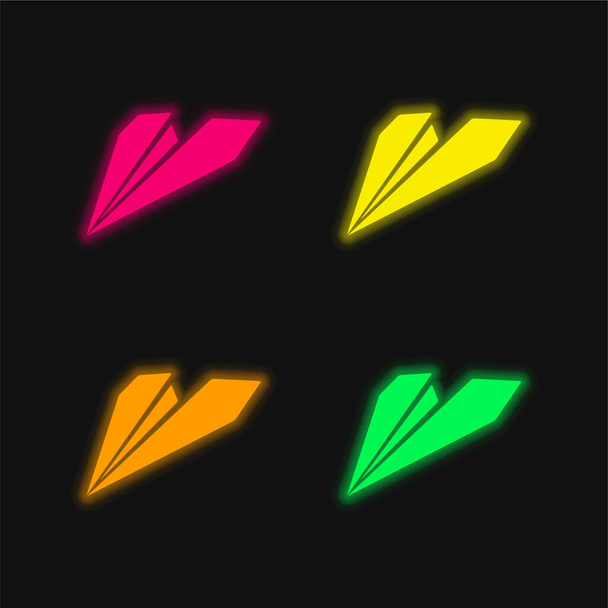 Black Origami Plane four color glowing neon vector icon - Vector, imagen