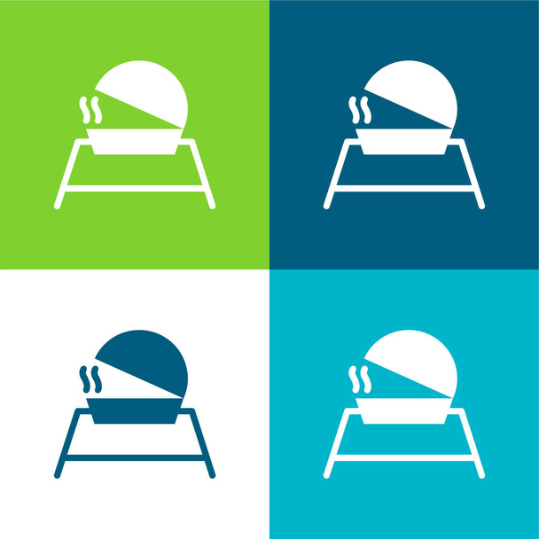 Barbacoa Piso de cuatro colores icono mínimo conjunto - Vector, Imagen