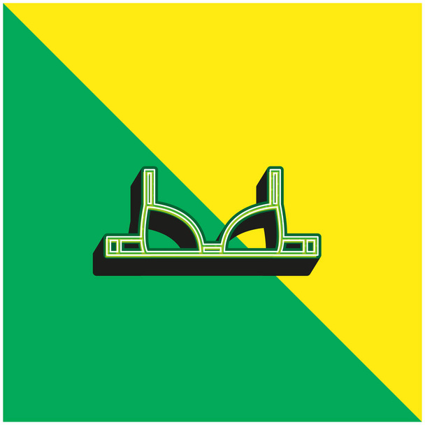 бюстгальтер очертания зеленый и желтый современный 3D логотип векторной иконки - Вектор,изображение