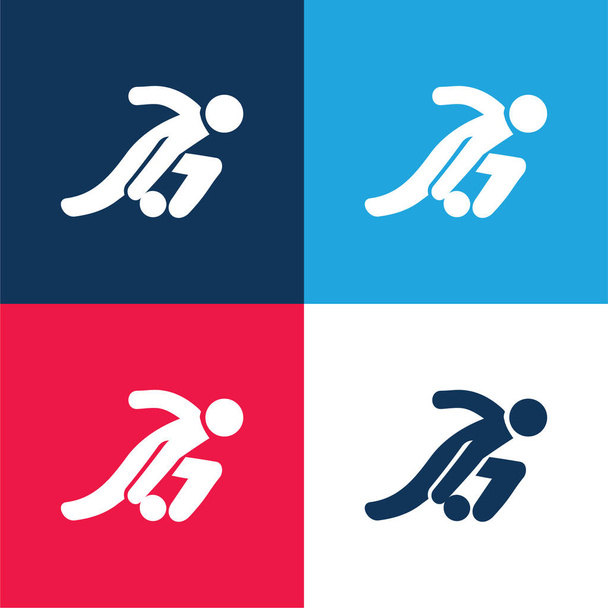 Bowling blauw en rood vier kleuren minimale pictogram set - Vector, afbeelding