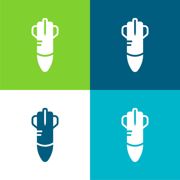 Bomb Flat Minimal Icon Set mit vier Farben - Vektor, Bild