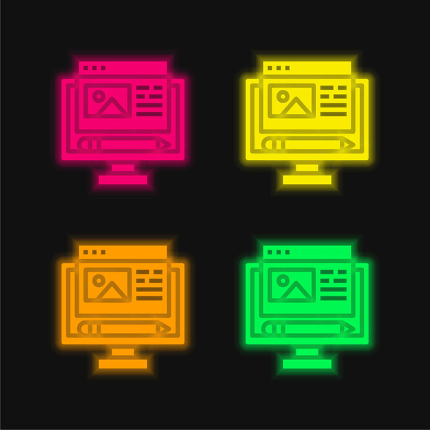 Blog τεσσάρων χρωμάτων λαμπερό εικονίδιο διάνυσμα νέον - Διάνυσμα, εικόνα
