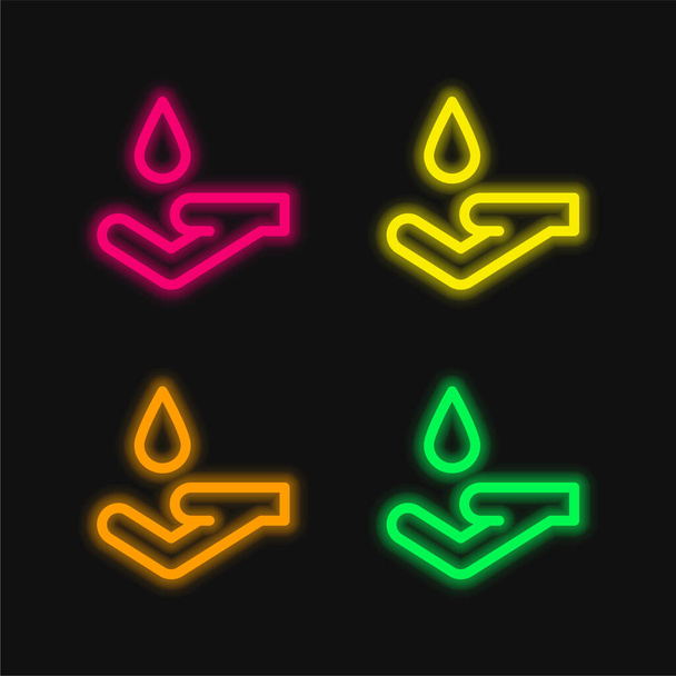 Don de sang quatre couleur brillant icône vectorielle néon - Vecteur, image