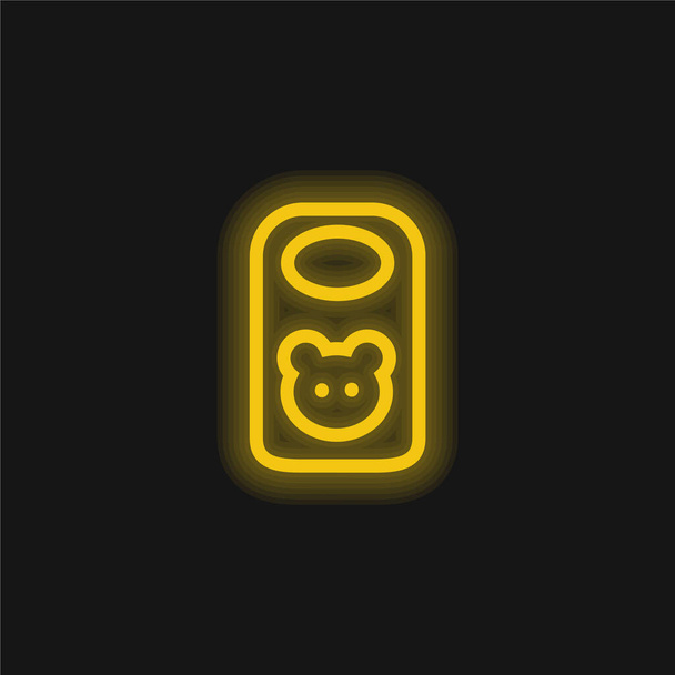 Baby-Lätzchen mit Tierkopfumrandung gelb leuchtendes Neon-Symbol - Vektor, Bild