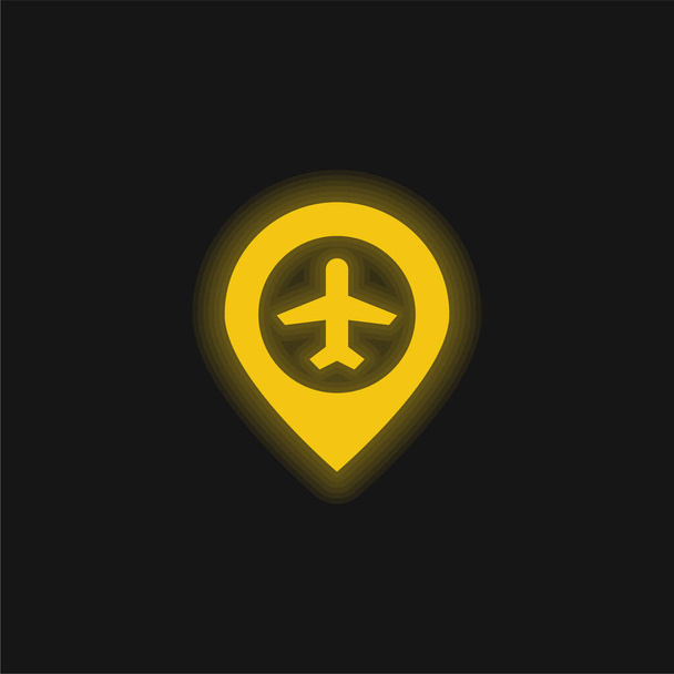 空港黄色の輝くネオンアイコン - ベクター画像