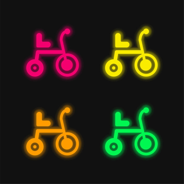 Kerékpár négy színű izzó neon vektor ikon - Vektor, kép