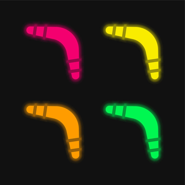 Boomerang τεσσάρων χρωμάτων λαμπερό εικονίδιο διάνυσμα νέον - Διάνυσμα, εικόνα