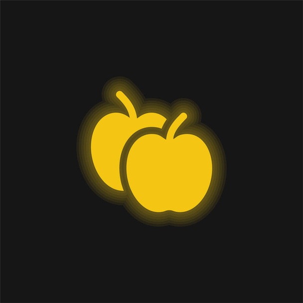 Apples yellow glowing neon icon - Vector, Image