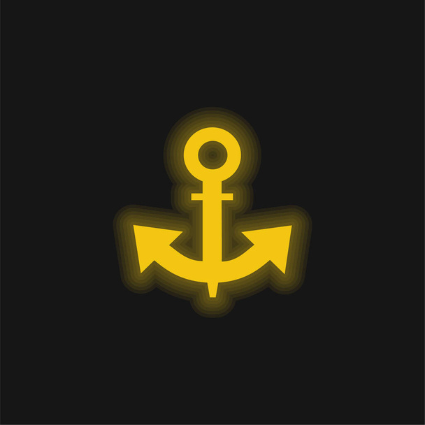 ボートアンカー黄色の輝くネオンアイコン - ベクター画像