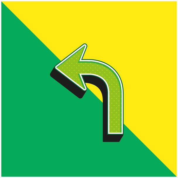 Arrow Curve Pointing Left Green and yellow modern 3d vector icon logo - Vektör, Görsel