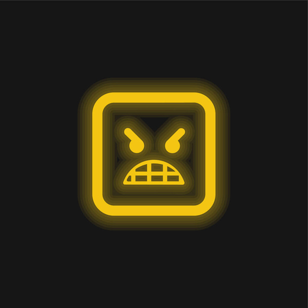Angry Emoticon Обличчя жовтий сяючий неоновий значок
 - Вектор, зображення