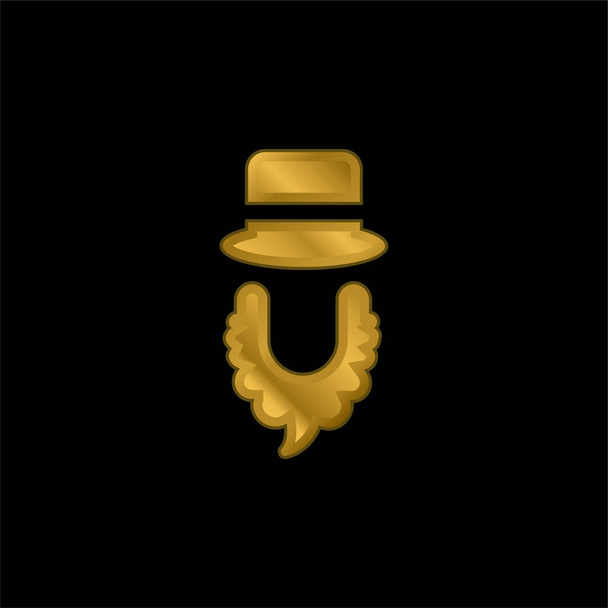 Борода і капелюх золотий металевий значок або вектор логотипу
 - Вектор, зображення