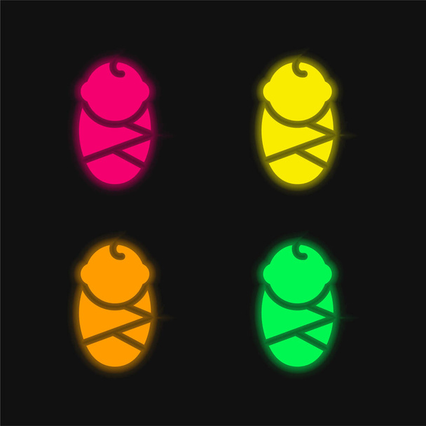 Bebé de cuatro colores brillante icono del vector de neón - Vector, Imagen