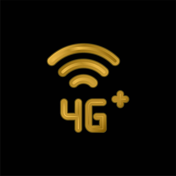 4g Plus gold plated metalic icon or logo vector - Vetor, Imagem
