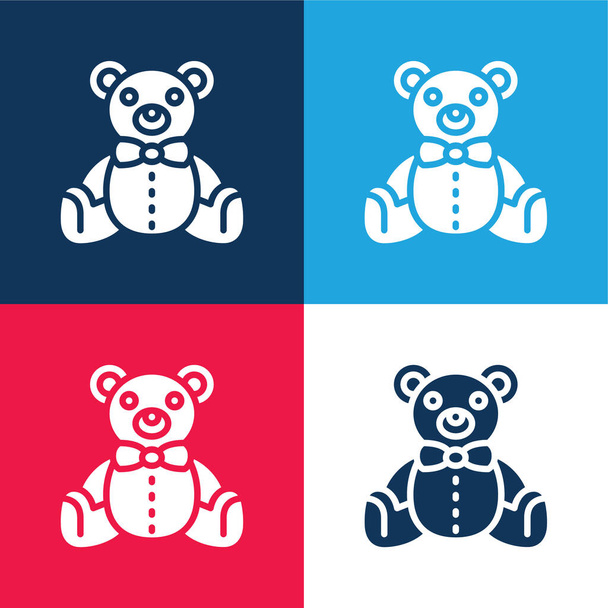Medve kék és piros négy szín minimális ikon készlet - Vektor, kép