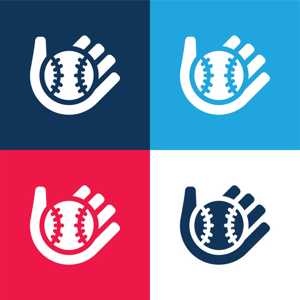 Béisbol azul y rojo conjunto de iconos mínimo de cuatro colores - Vector, imagen