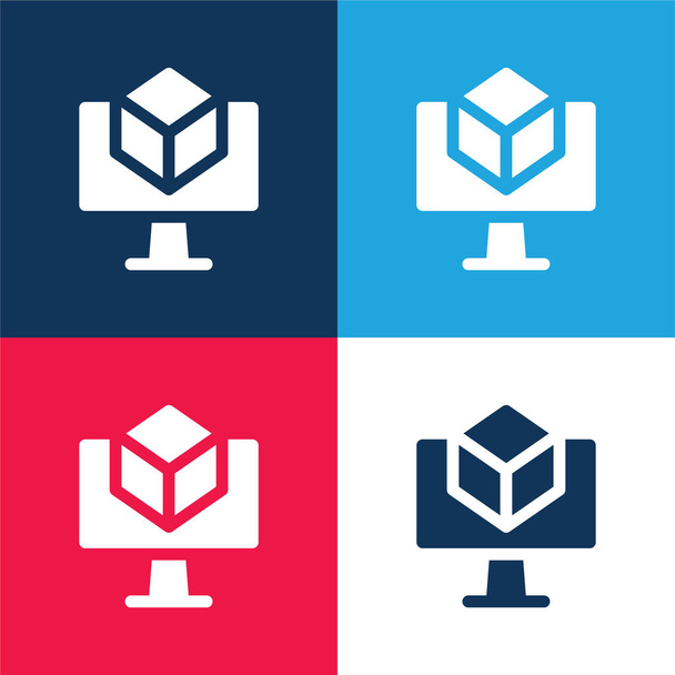 3d azul e vermelho quatro cores conjunto de ícones mínimos - Vetor, Imagem