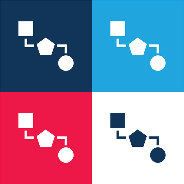 Blockschema aus drei schwarzen geometrischen Formen blau und rot vier Farben minimales Symbol-Set - Vektor, Bild