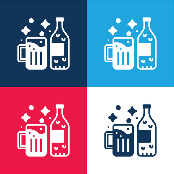 Piwa niebieski i czerwony zestaw czterech kolorów minimalny zestaw ikon - Wektor, obraz