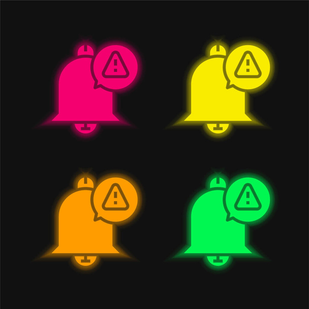 Alarme ícone de vetor de néon brilhante de quatro cores - Vetor, Imagem