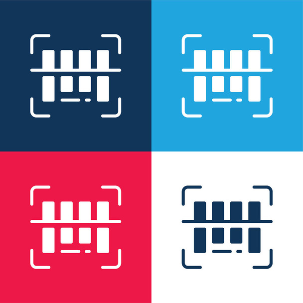 Bárok Kód kék és piros négy szín minimális ikon készlet - Vektor, kép