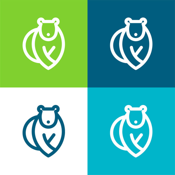 Bear Flat vier Farben minimalen Symbolsatz - Vektor, Bild