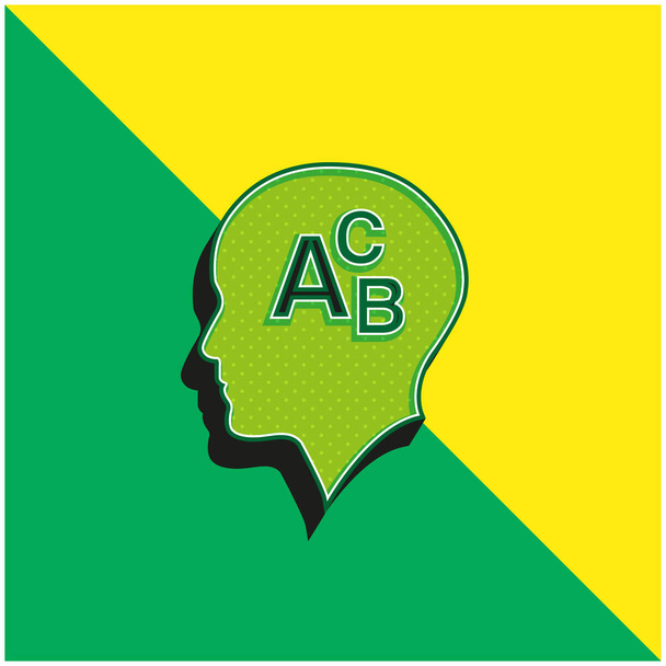 Glatzkopf mit Alphabet-Buchstaben abc grün und gelb modernes 3D-Vektor-Logo - Vektor, Bild